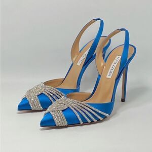 Aquazzura Gatsby Crystal-Embellished Satin Pumps size 39